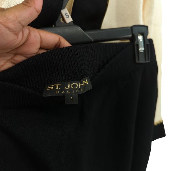 St John Evening Women 4 Santana Suit Blazer Midi Skirt White Black Key FALL 2001 - Picture 10 of 11